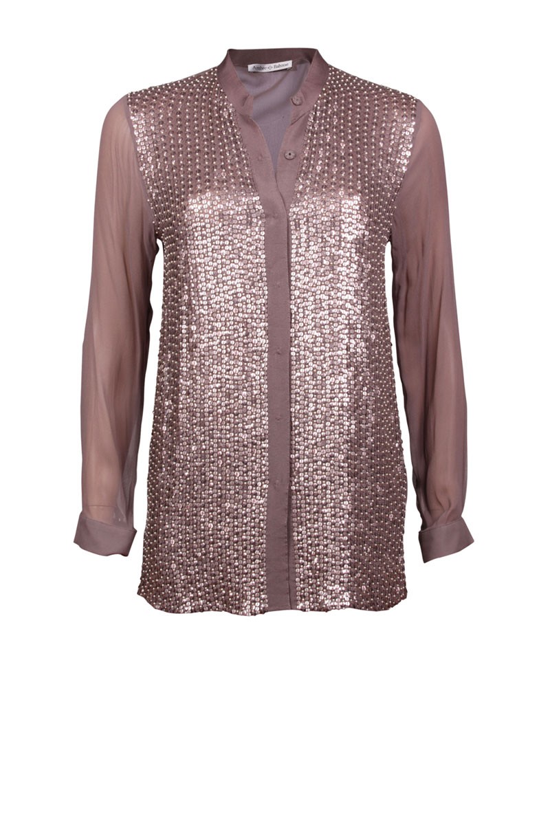 Ambre Babzoe Zijden blouse Paillettes Basela | bruin