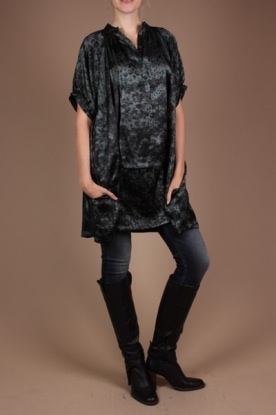 Dutchess | Zijden Print jurk | groen/grijs