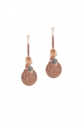 Earrings with coin and beads | gold/grey