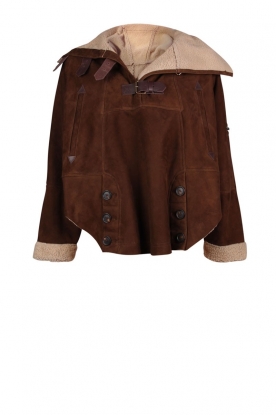 Leather Shearling Cape | brown
