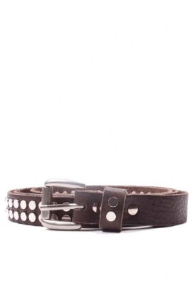 Leather belt with 2-rows studs | dark grey