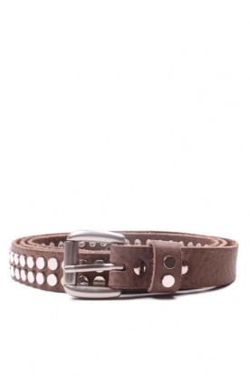 Leather belt with 2-rows studs | brown