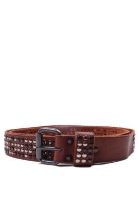 Leather belt 4-rows studs | brown