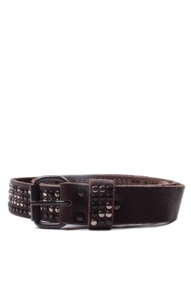 Leather belt 4-rows studs | dark grey