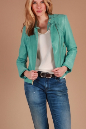 Mission Blue |  Leather biker jacket Etta | aqua