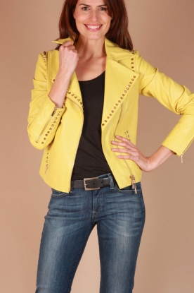 Ginger |  Studded biker jacket Vineyard | yellow