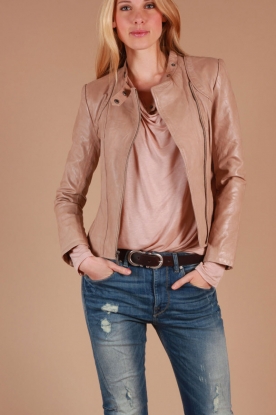 Mission Blue |  Leather biker jacket Etta | beige
