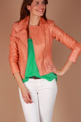Mission Blue |  Leather bikerjacket Otto | coral