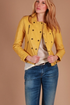 Mission Blue |  Leather biker jacket Bruni | geel