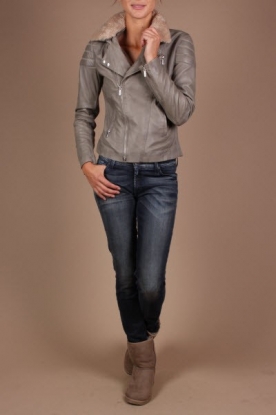 Ginger |  Leather biker jacket Prosecco | grey