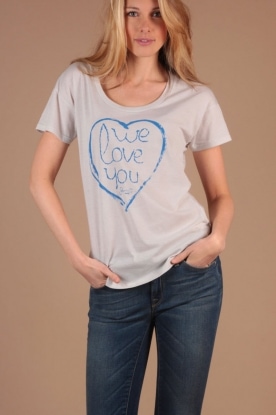 Denham | T-shirt Love Heart | zilver/grijs