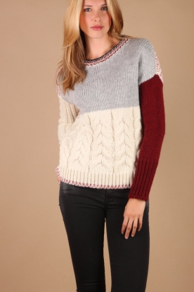Dondup |  Sweater Luapula | cream/grey/bordeaux