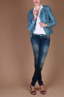 Ginger |  Leather biker jacket Pepper | light blue