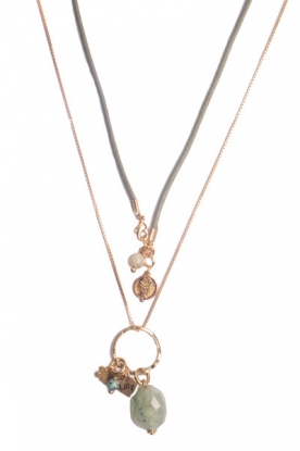 Double necklace with gemstone | gold/green
