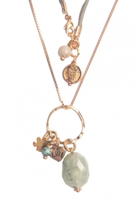 Lilly | Double necklace with gemstone | gold/green