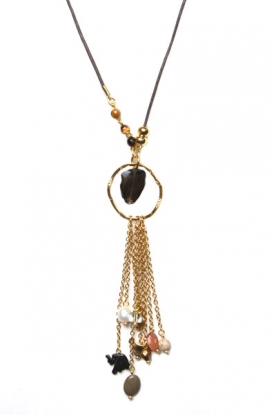 Leather necklace with ring | brown