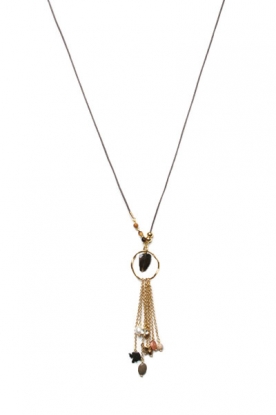 Lilly | Leather necklace with ring | brown