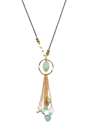 Leather necklace with ring | gold/turquoise