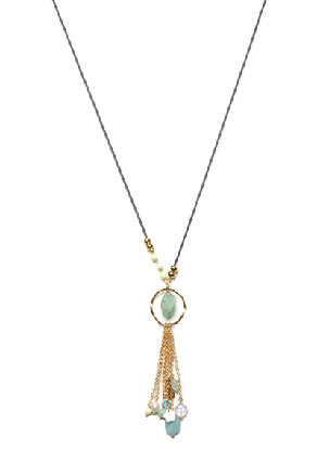 Lilly | Leather necklace with ring | gold/turquoise