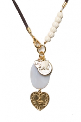 Lilly | Leather necklace with oval stone | gold/white