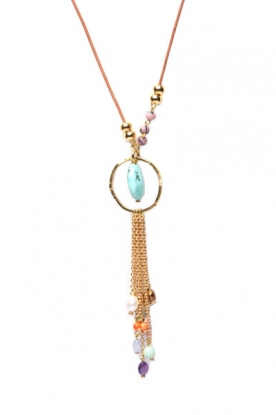Leather necklace with ring | gold/multicolor