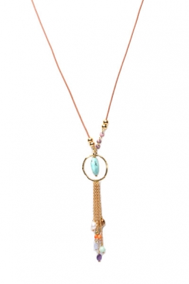 Lilly | Leather necklace with ring | gold/multicolor