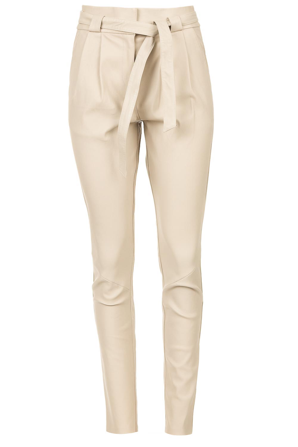 Stretch leather pants with waist belt 
