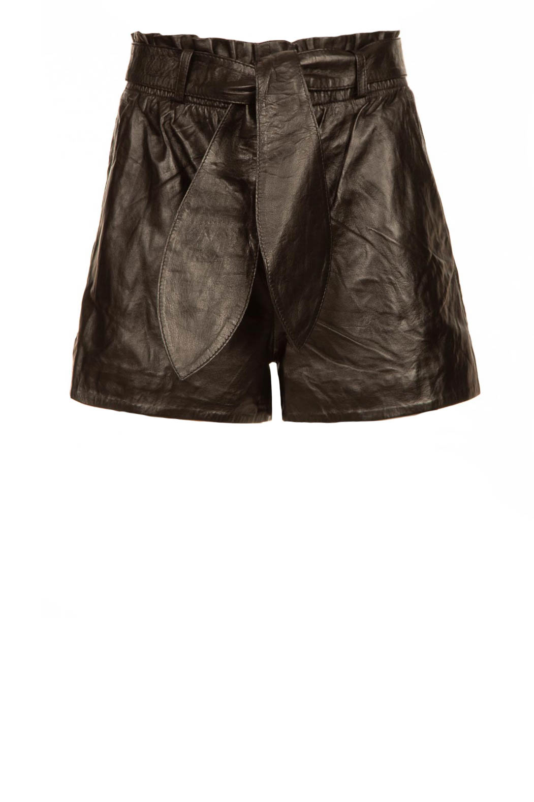 Leren short met strikceintuur Sasha | zwart | Ibana | Little Soho