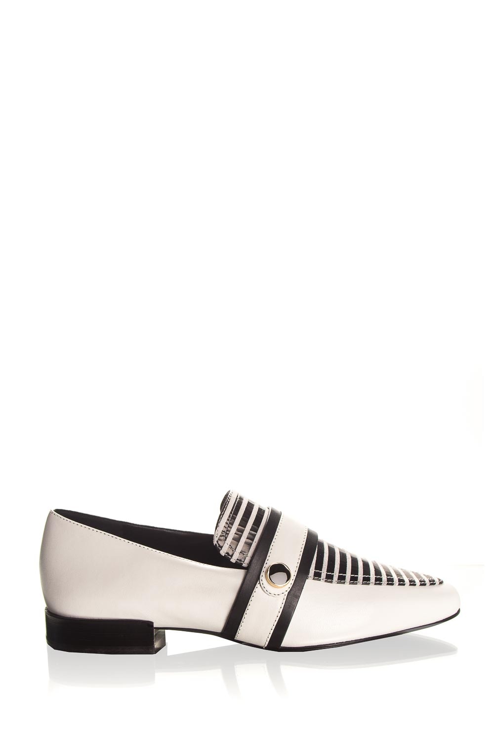 Gestreepte leren loafers Lucya | zwartwit | What For | Little Soho