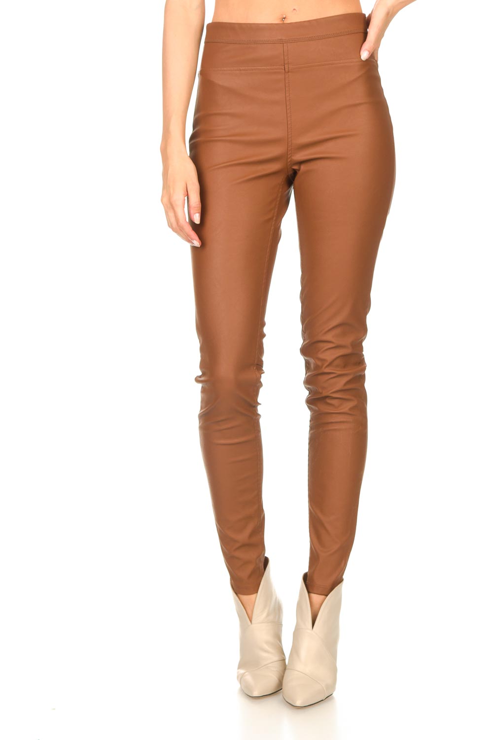 Faux leather leggings Amber cognac... Knitted Little Soho