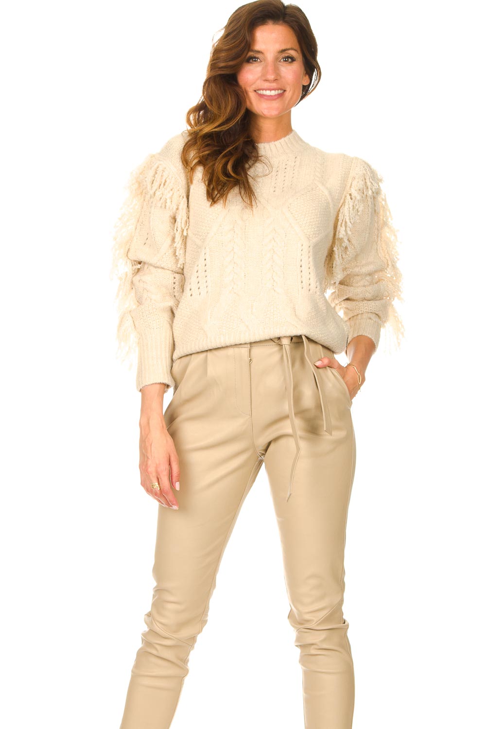 Dames casual ronde hals franje kwast gebreide trui lange Dames casual ronde hals franje kwast gebreide trui lange