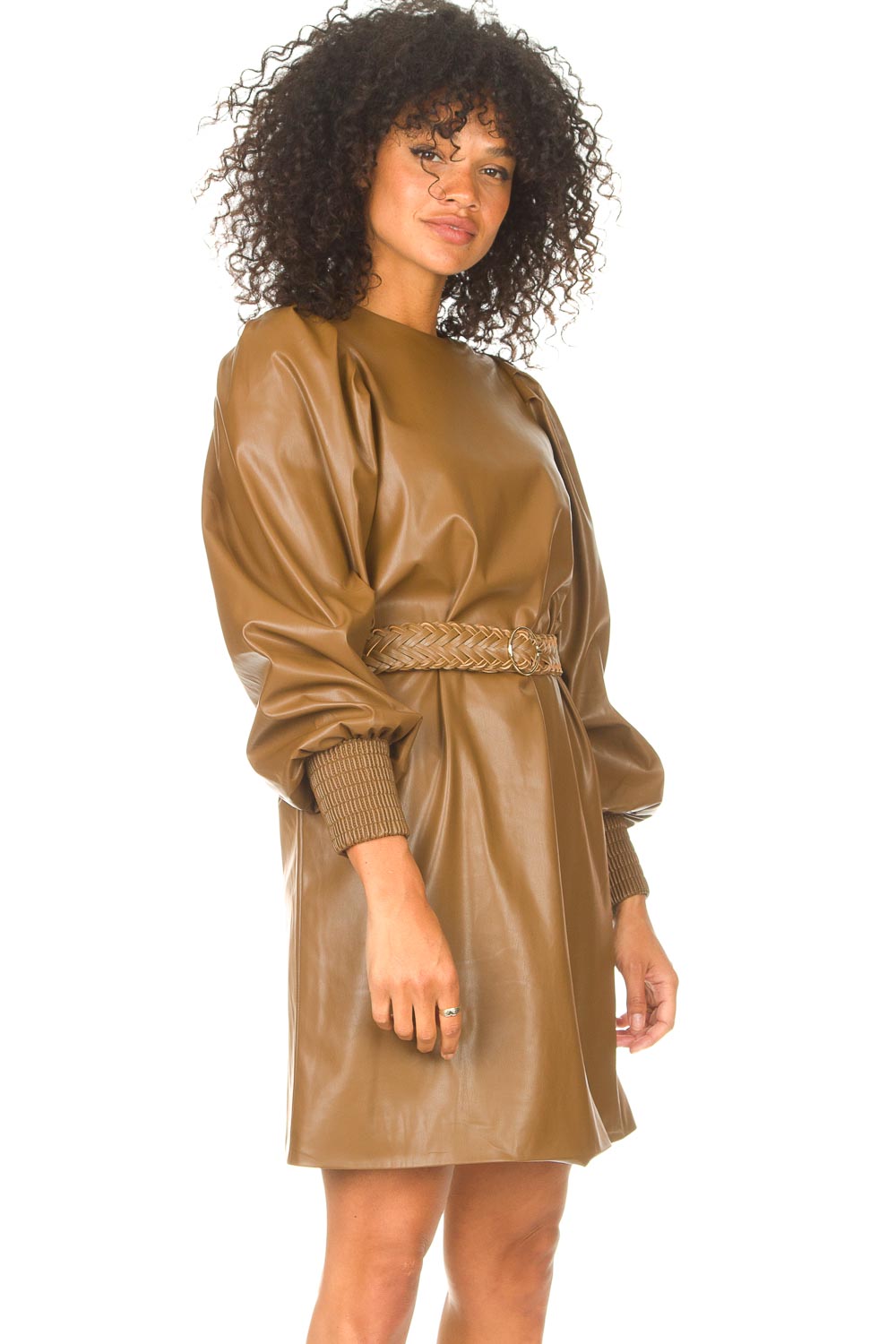 camel faux leather dress Mona Lisa by Leonardo da Vinci High Neck Dress S