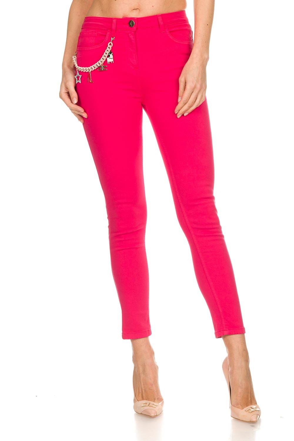 Skinny jeans met ketting Loveo roze ELISABETTA FRANCHI Little Soho