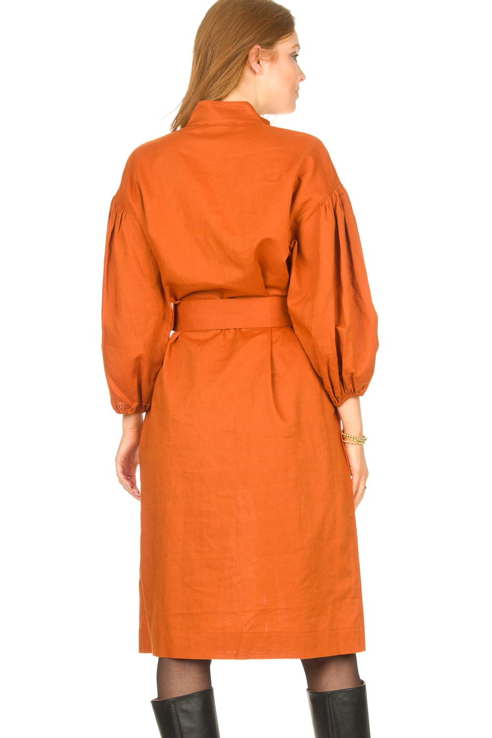 Midi dress with waistbelt Velvet | burned orange | Notes