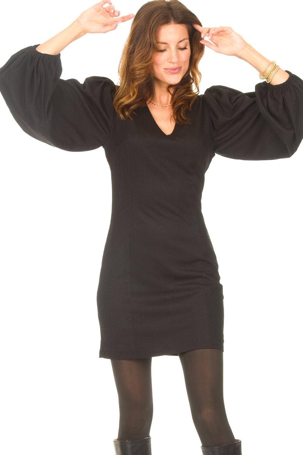 venus little black dress VENUS Mockneck Sequin Mini Dress | Black & Gold main image 0