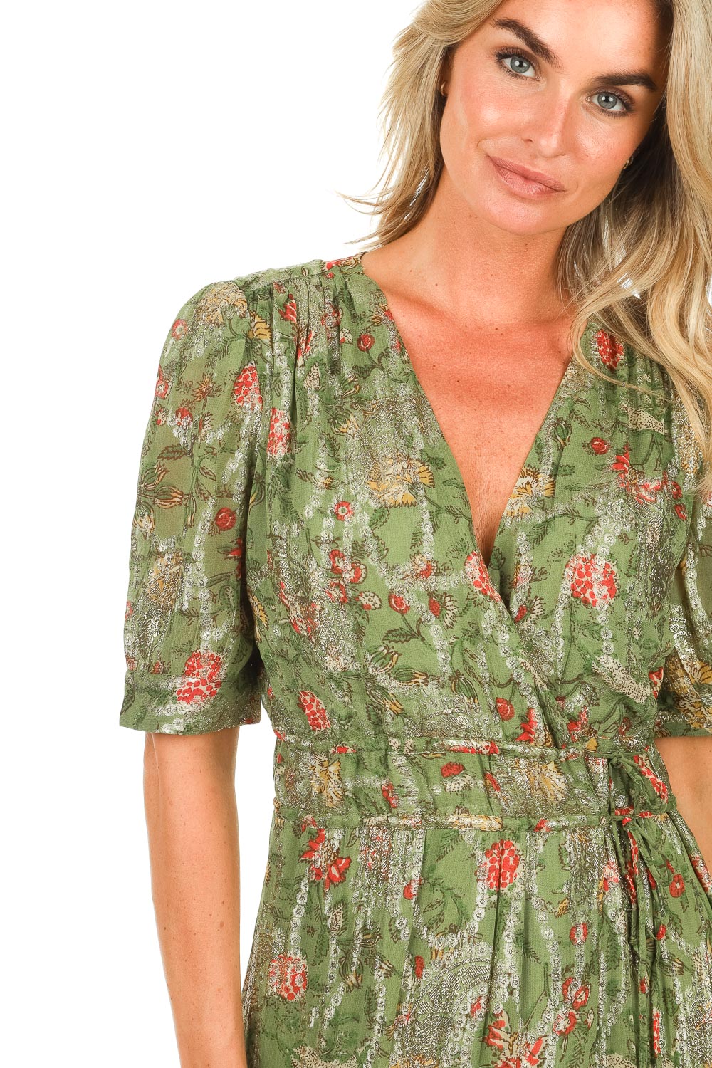 emerald green mermaid dress with sleeves Laura Midi Dress in Green Eyelet M