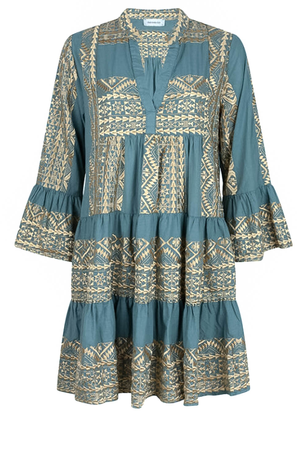 Dress with gold colored embroidery Liva | green... | Greek Archaic Kori |  Little Soho