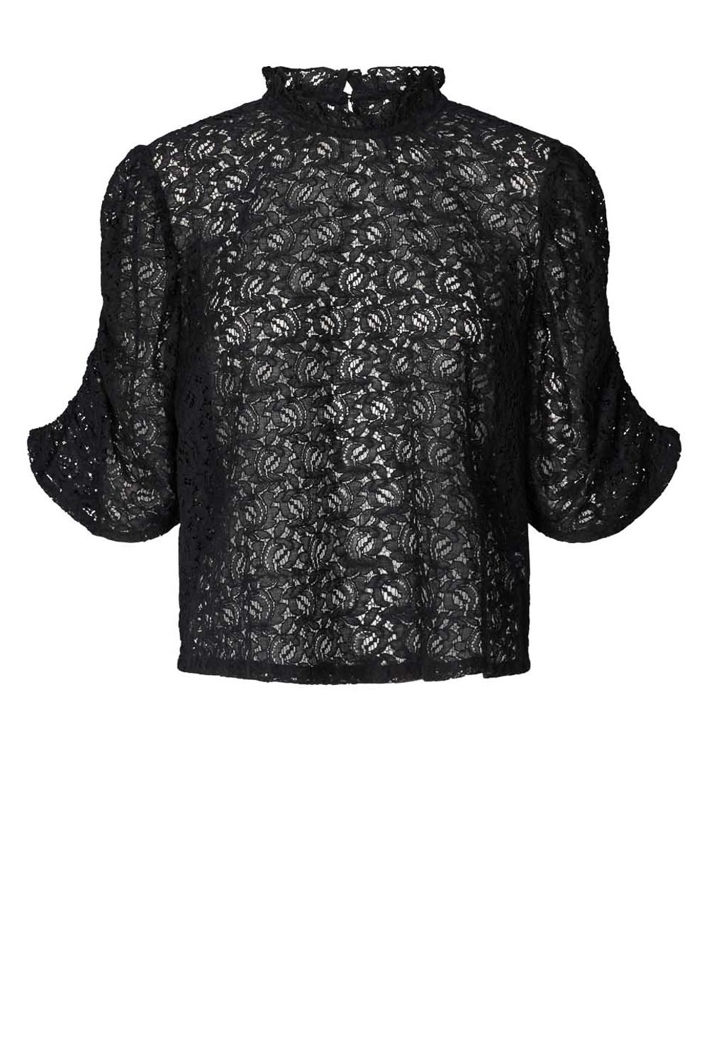 Lace top with puff sleeves Lilou | black | Lollys Laundry