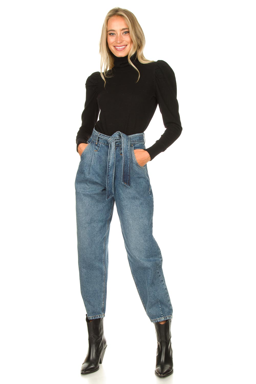 Baggy paperbag jeans Bowie blauw Set Little Soho