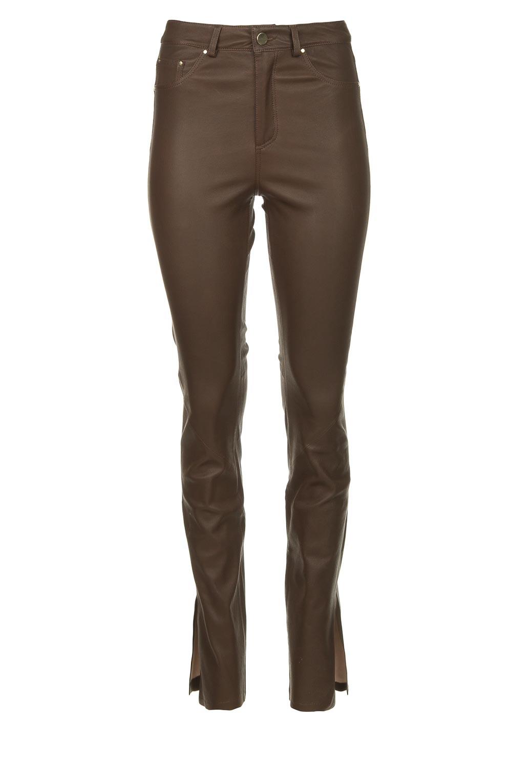 Leren broek met zijsplit Evita | bruin | STUDIO AR | Little Soho