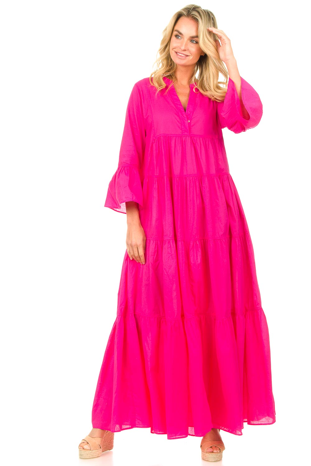 L-Peach Strandjurk voor dames, katoenen maxi-jurk in diverse kleuren en modellen, één maat, Wit kant, Eén maat