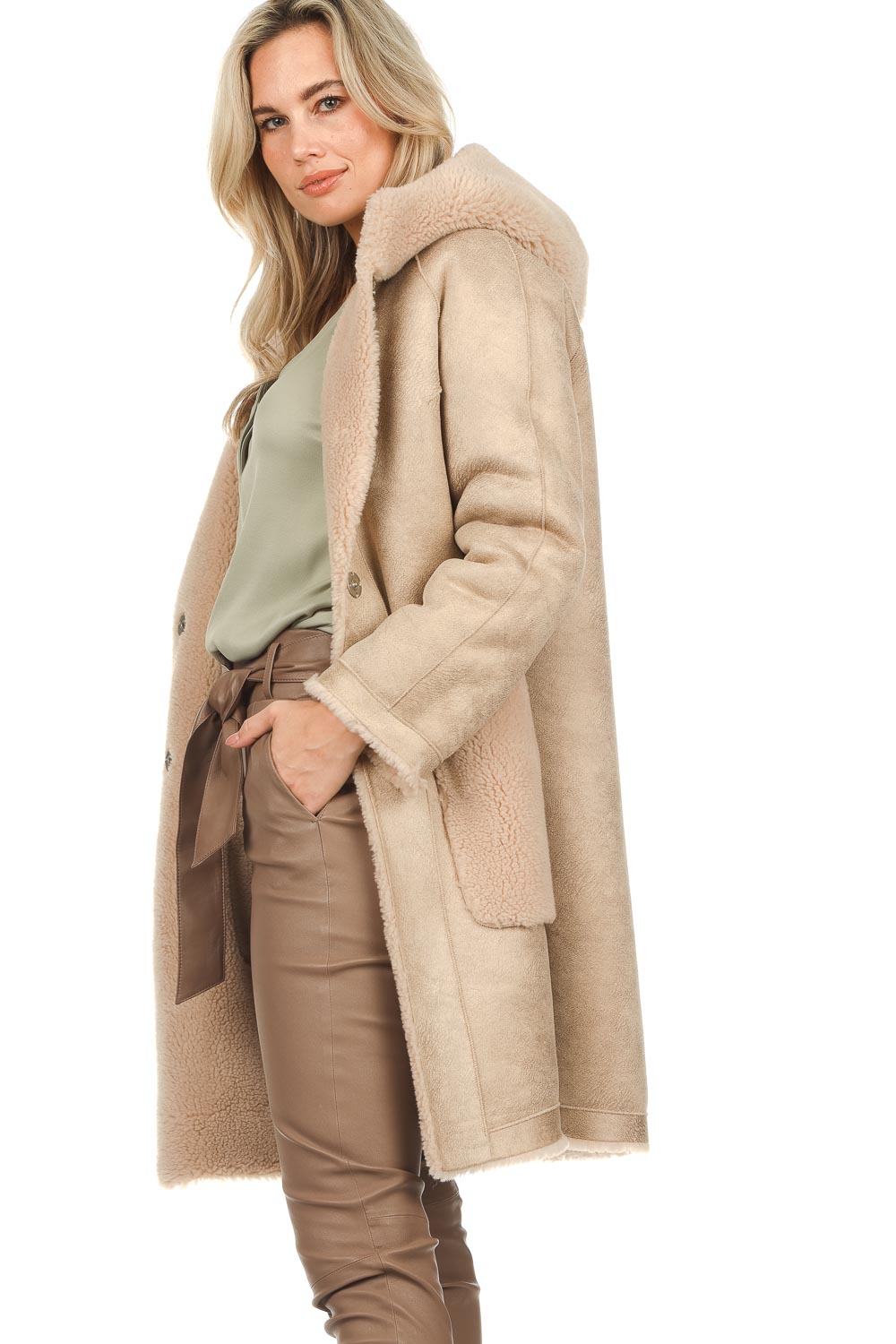 Hooded teddy coat Aisha | natural | STUDIO AR | Little Soho
