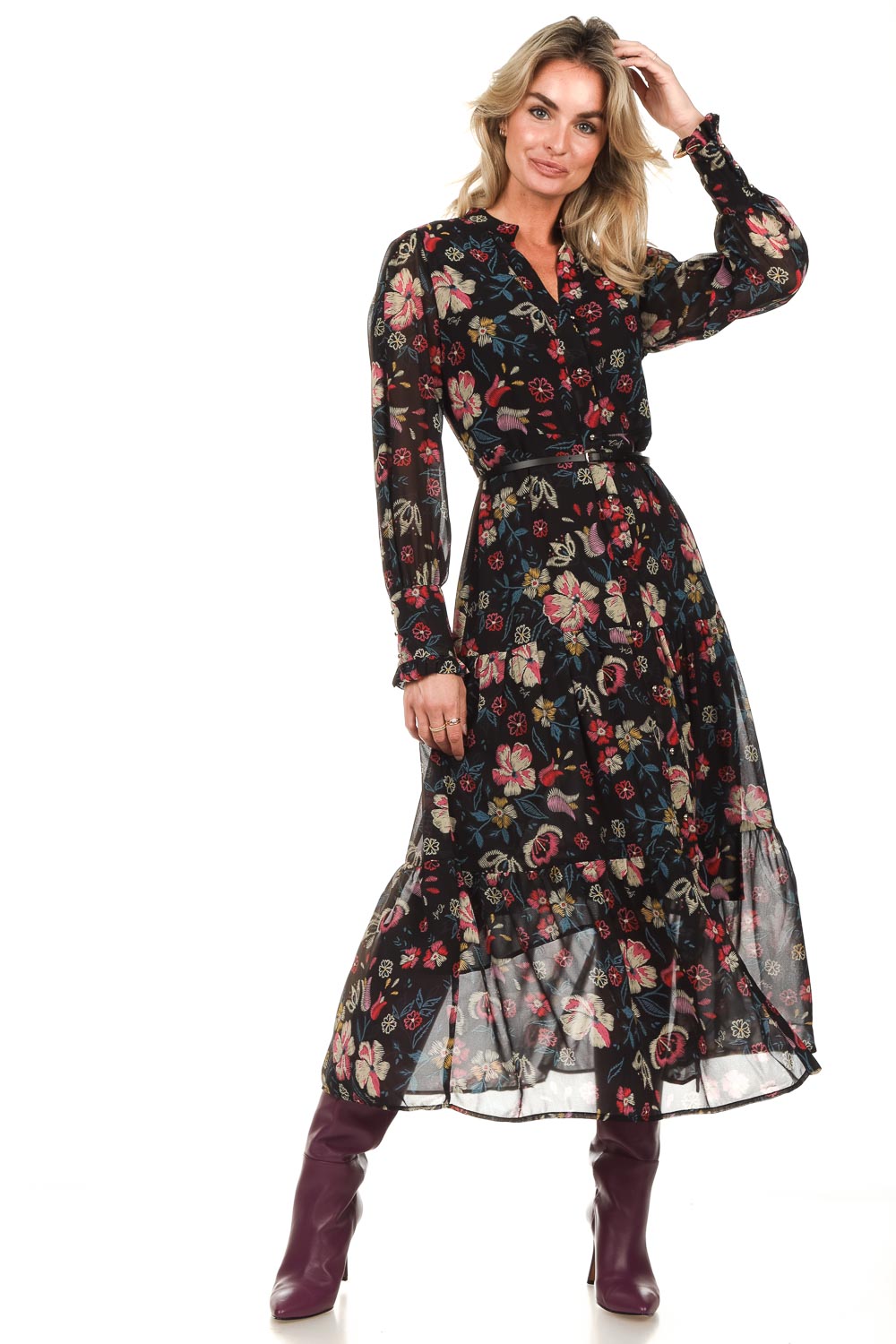 LITTLE SOHO Dames Kleding Jurken Geprinte Jurken Maxi-jurk met bloemenprint Georgette 