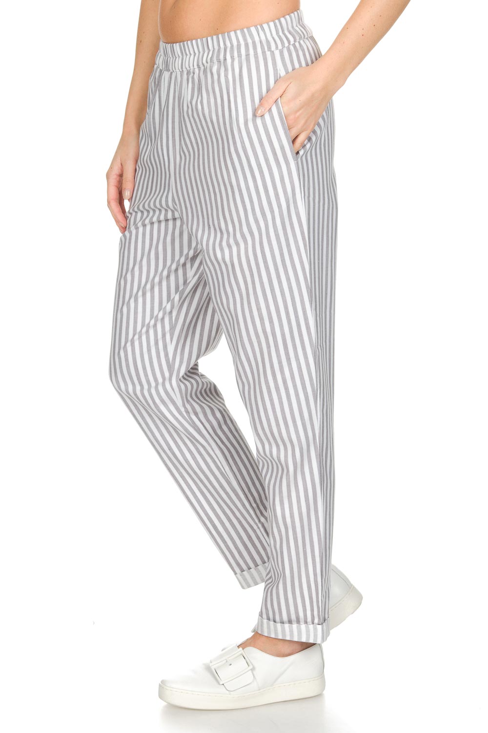 Aankoop \u003egrijs wit gestreepte broek Grote uitverkoop - OFF 73%