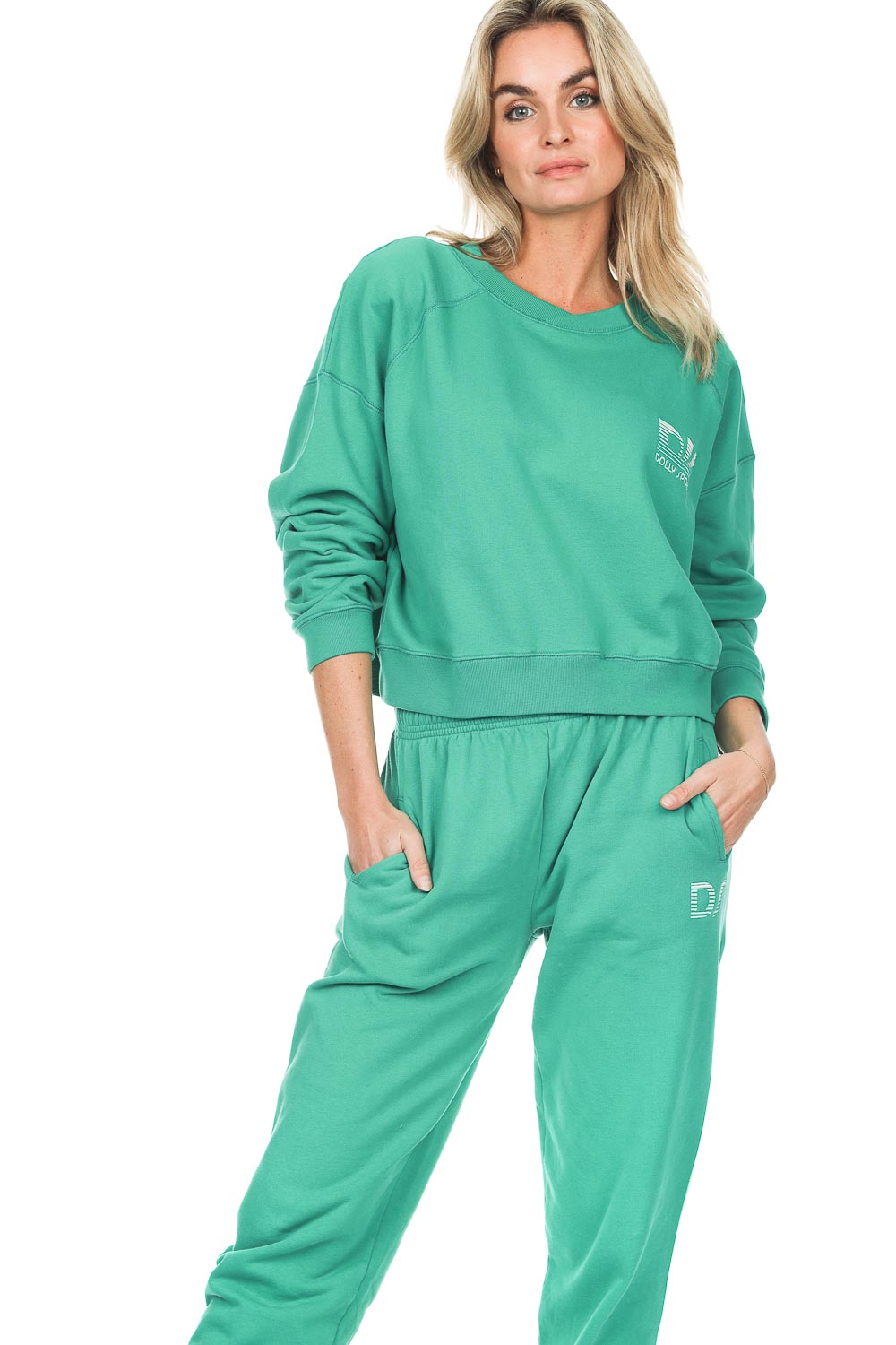 Cropped sweater met schoudervulling Seams | groen | Dolly Sports