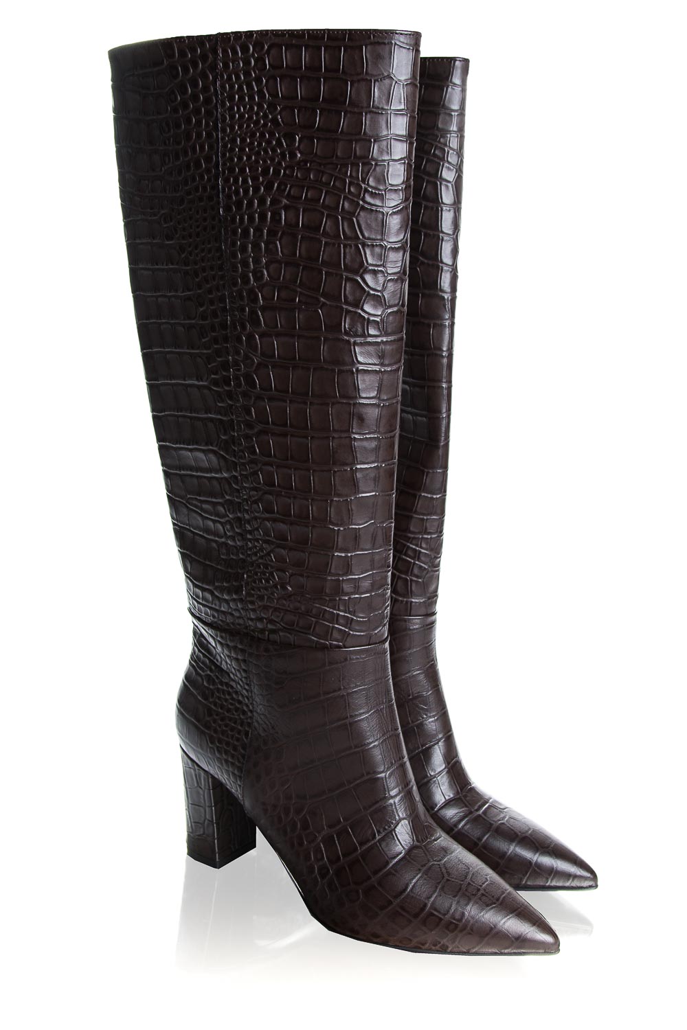 Leren laarzen met crocoprint Miranda | bruin | Janet \u0026 Janet | Little Soho