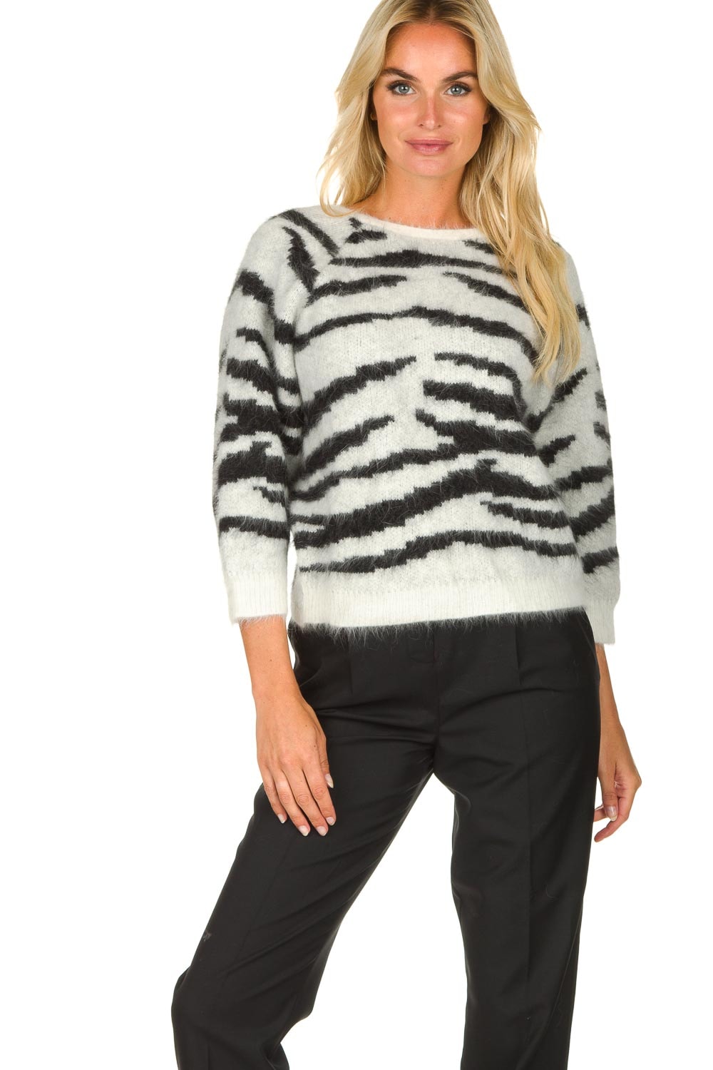 Zebra print sweater with twisted back 