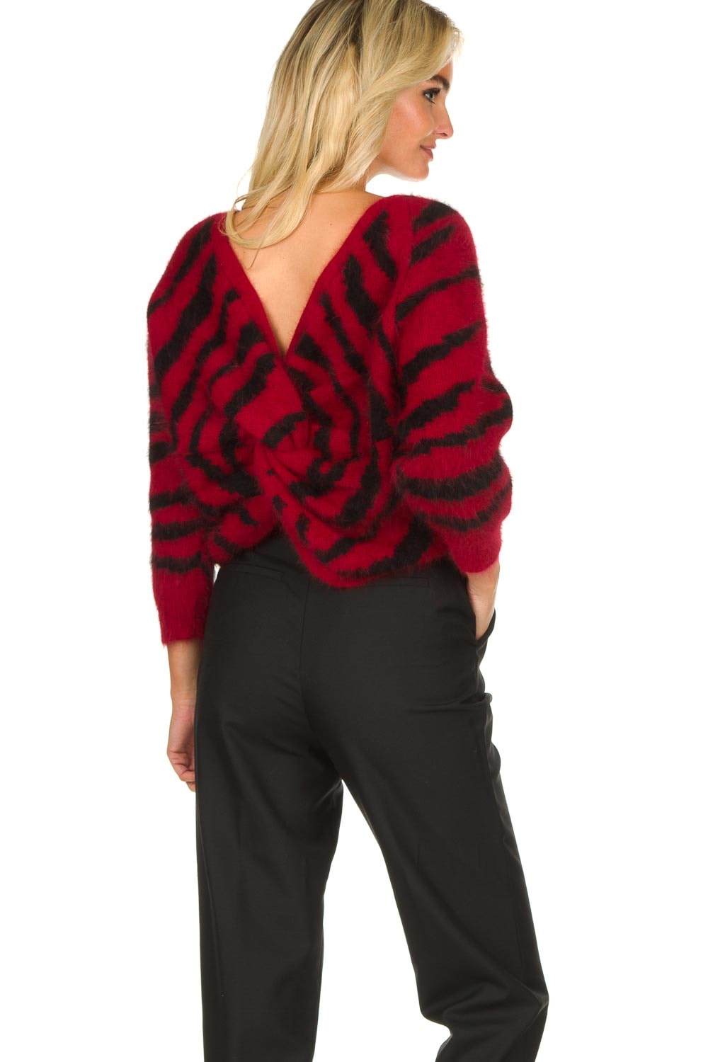 Zebra print sweater with twisted back 