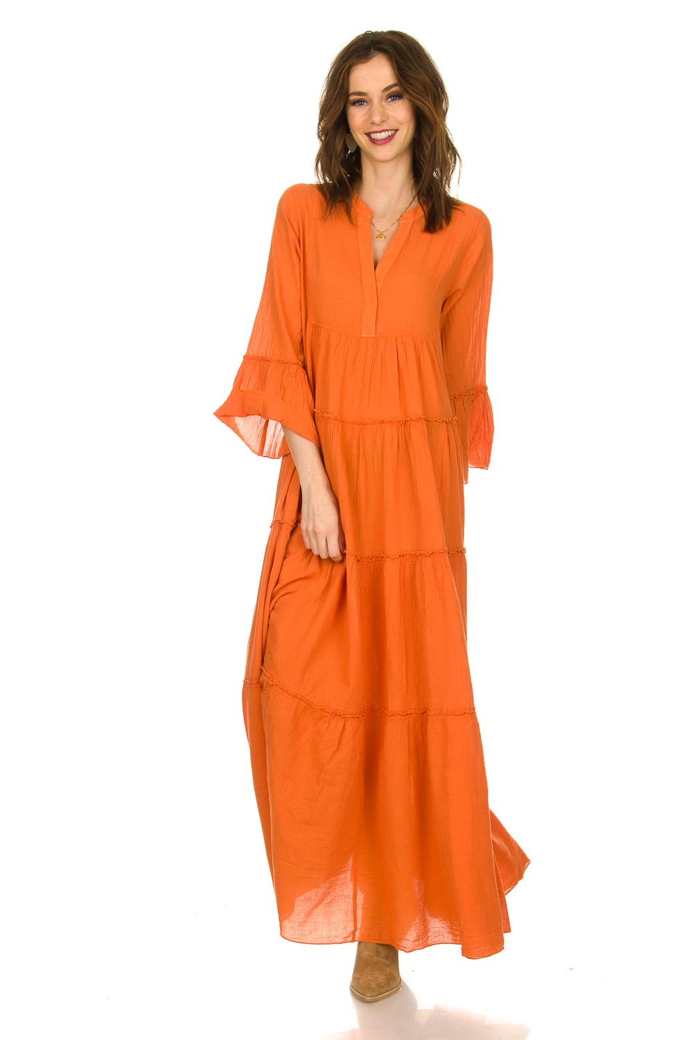 oranje maxi jurk