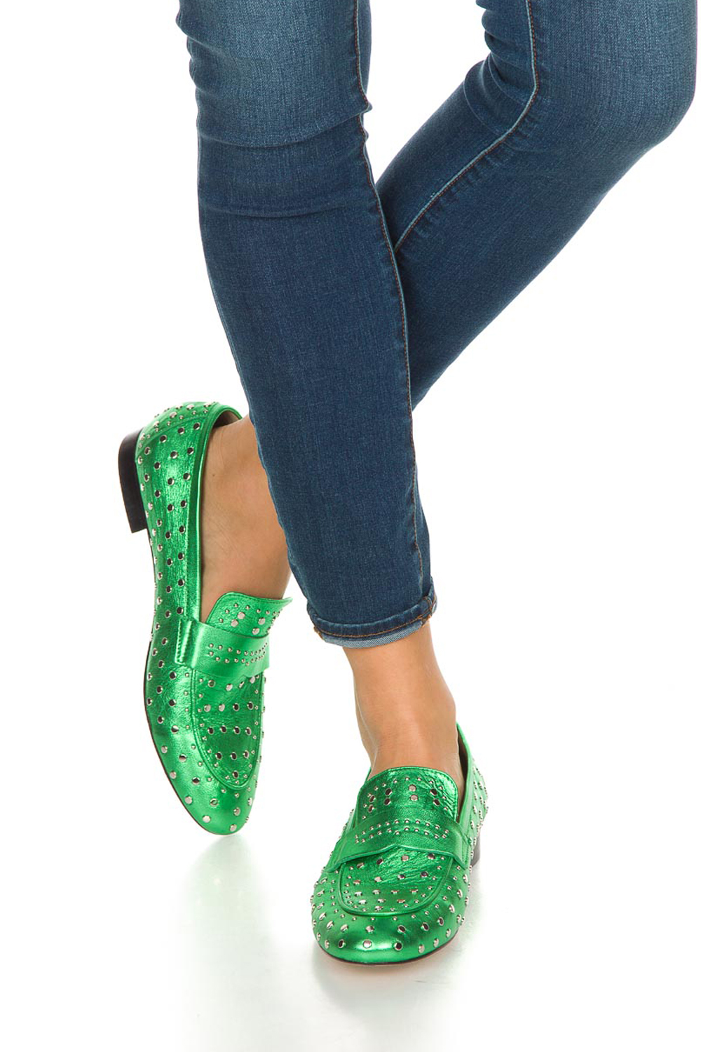 Loafer met gouden studs Videl | groen | Toral | Little Soho